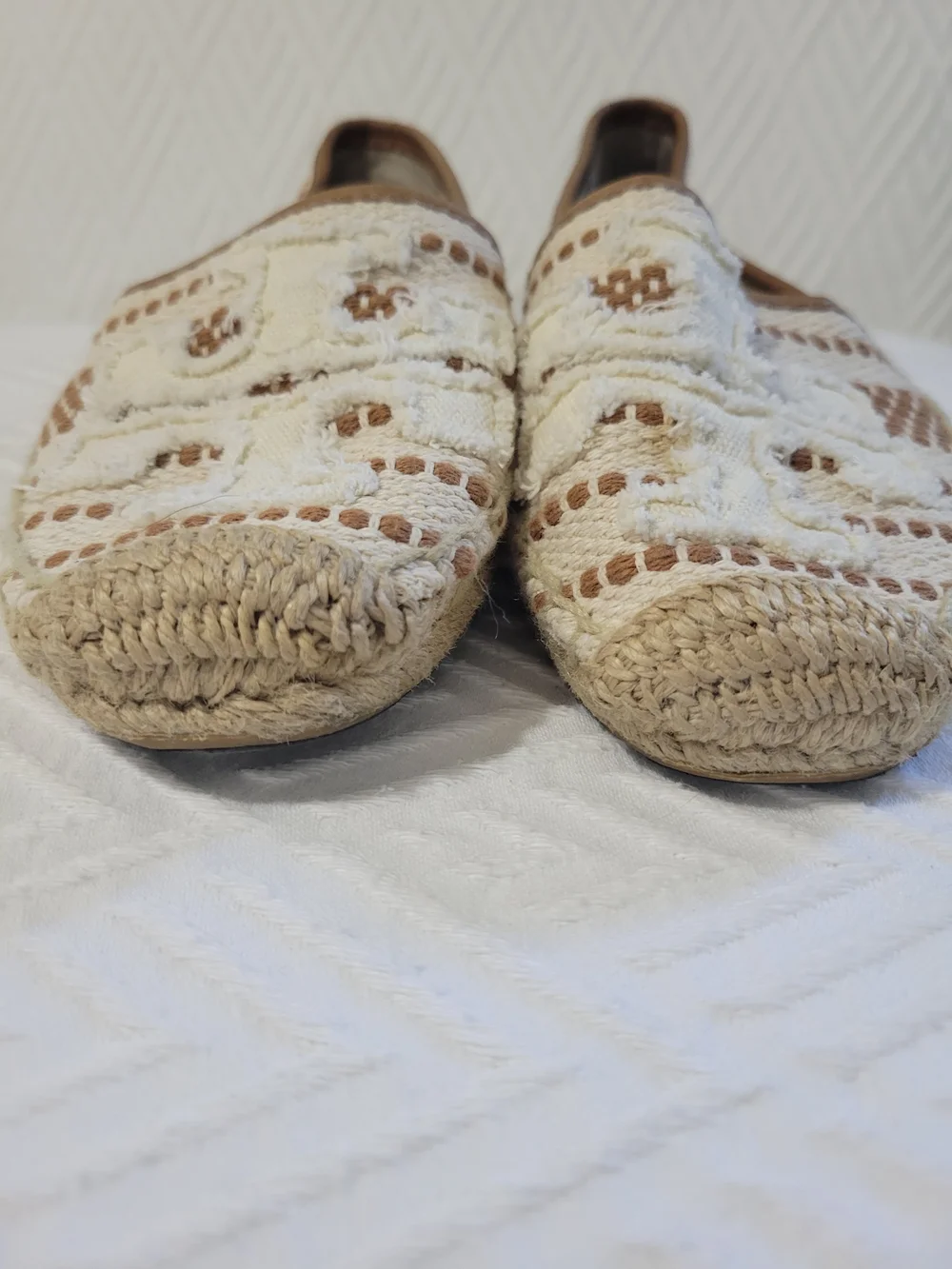 Tory Burch Cream and Tan Crochet Espadrille Flats